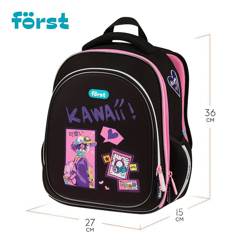 Ранец Först F-Light "Kawaii" 36*27*15см, 2 отделения, 2 кармана, анатомическая спинка 