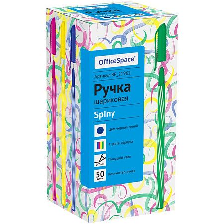 Ручка шариковая OfficeSpace "Spiny" синяя, 0,7мм, корпус ассорти, штрихкод 