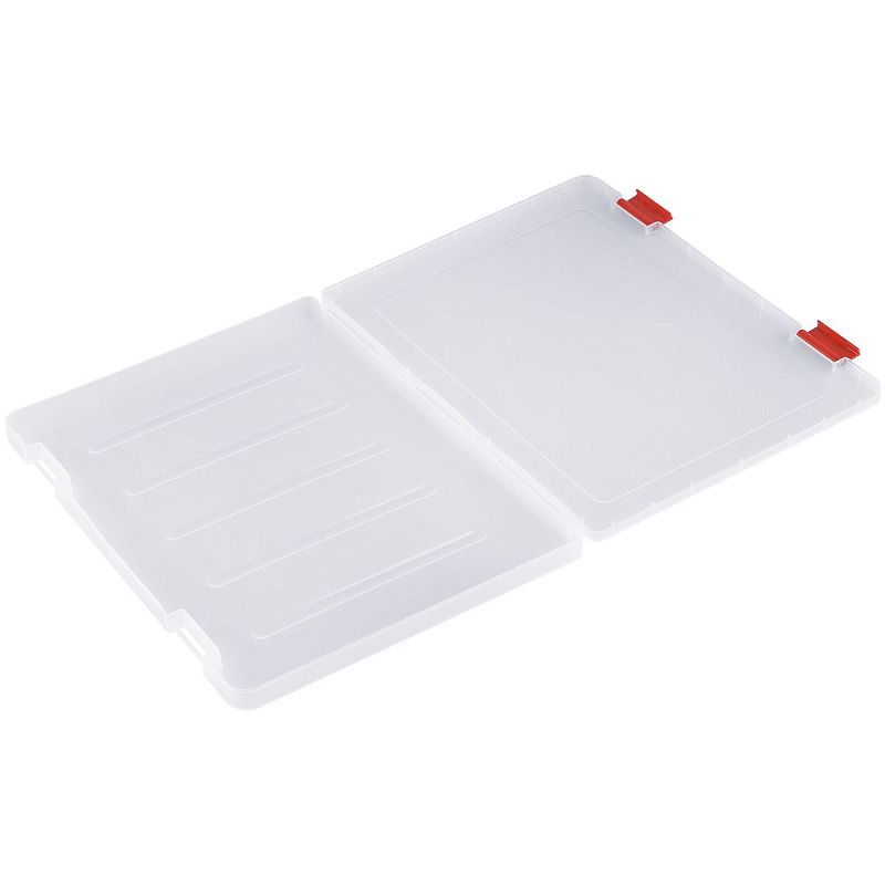 Папка для документов СТАММ А4, 230*305*23мм, пластик., прозрачная, красные защелки 