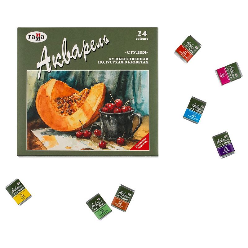 Акварель художественная Гамма "Студия", 24цв., кюветы, картон. упаковка