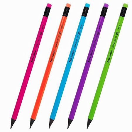 Набор карандашей чернографитных BRAUBERG "ULTRA COLOR" 12 шт., HB, с ластиком, пластиковые, 181710 