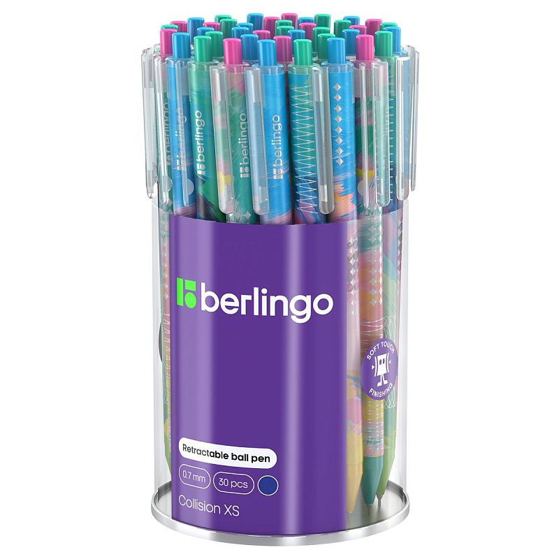 Ручка шариковая автоматическая Berlingo "Collision XS" синяя, 0,7мм, рисунок на корпусе, soft touch, ассорти 