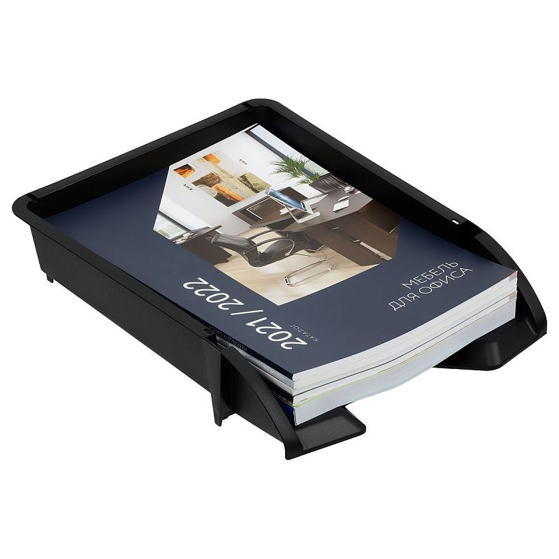 Лоток для бумаг горизонтальный СТАММ "Лидер", черный