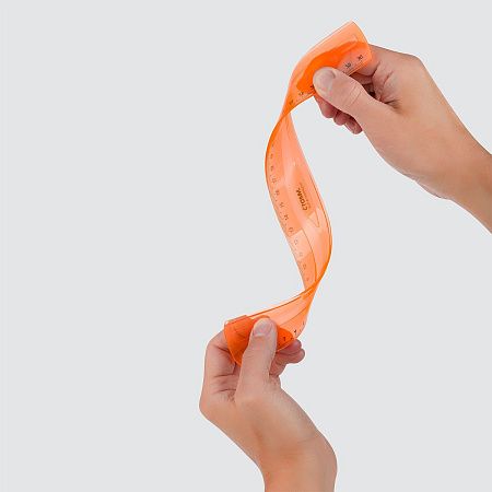 Линейка 30см СТАММ, пластиковая, гибкая, прозрачная, оранжевая, европодвес 