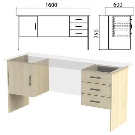 Каркас к столам письменным с 2 тумбами "Канц" (ш1600*г600*в750 мм), дуб молочный, СК29.15.2