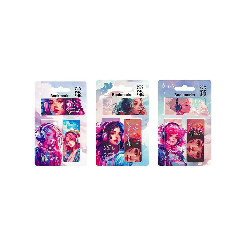 Закладки магнитные для книг, 3шт., MESHU "Anime", софт-тач, фольга, ассорти 