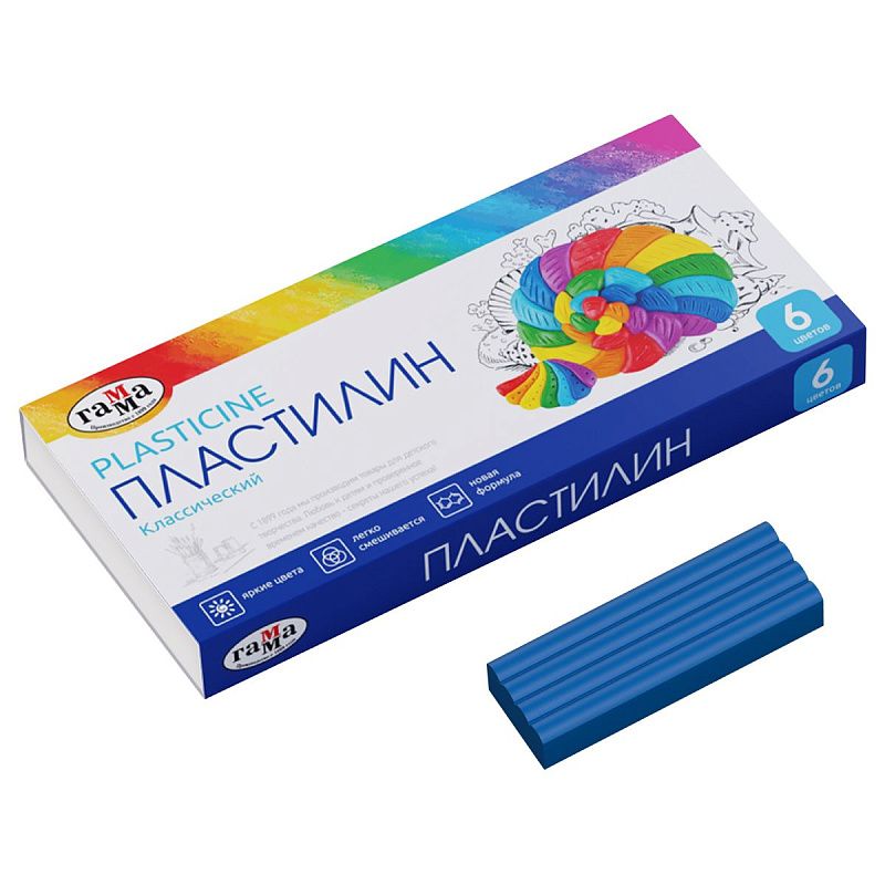 Пластилин Гамма "Классический", 06 цветов, 120г, со стеком, картон. упаковка