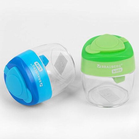 Точилки BRAUBERG KIDS "MAXI", 2 ШТУКИ, 2 отверстия, с большим контейнером, трехгранный корпус, цвета ассорти, блистер, 271947 