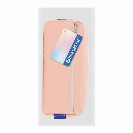 Пенал мягкий BRAUBERG PASTEL, 2 отделения, персиковый, 21х9,5х5см, 272274 