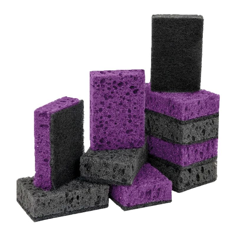 Губки для посуды OfficeClean, Premium, крупнопористый поролон с абразивным слоем, фиолетовые/черные, 9*6*4см, 10шт