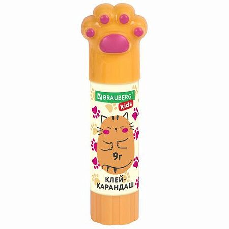 Клей-карандаш "Лапки" Cat Paw, 9 г, фигурный колпачок, 3 шт. на блистере, BRAUBERG KIDS, 271982