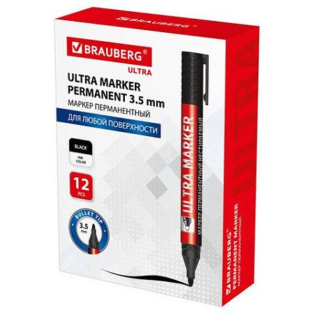 Маркер перманентный ULTRA MARKER, ЧЕРНЫЙ, 3,5 мм, с клипом, BRAUBERG, 152204 