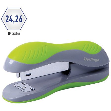Степлер №24/6, 26/6 Berlingo "Office Soft" до 25л., пластиковый корпус, зеленый