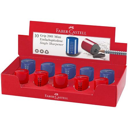 Точилка пластиковая Faber-Castell "Grip 2001 Mini" 1 отверстие, контейнер, красная/синяя 