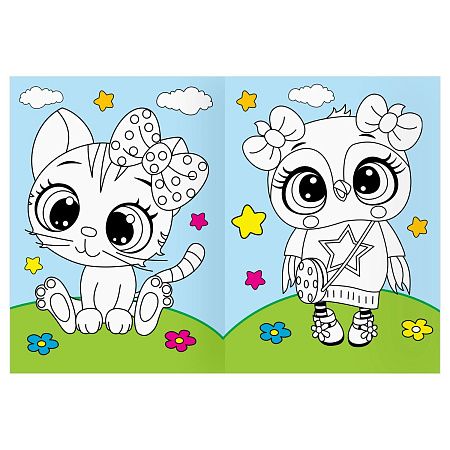 Раскраска А4 ТРИ СОВЫ "Животные в стиле kawaii", 16стр., цветной фон