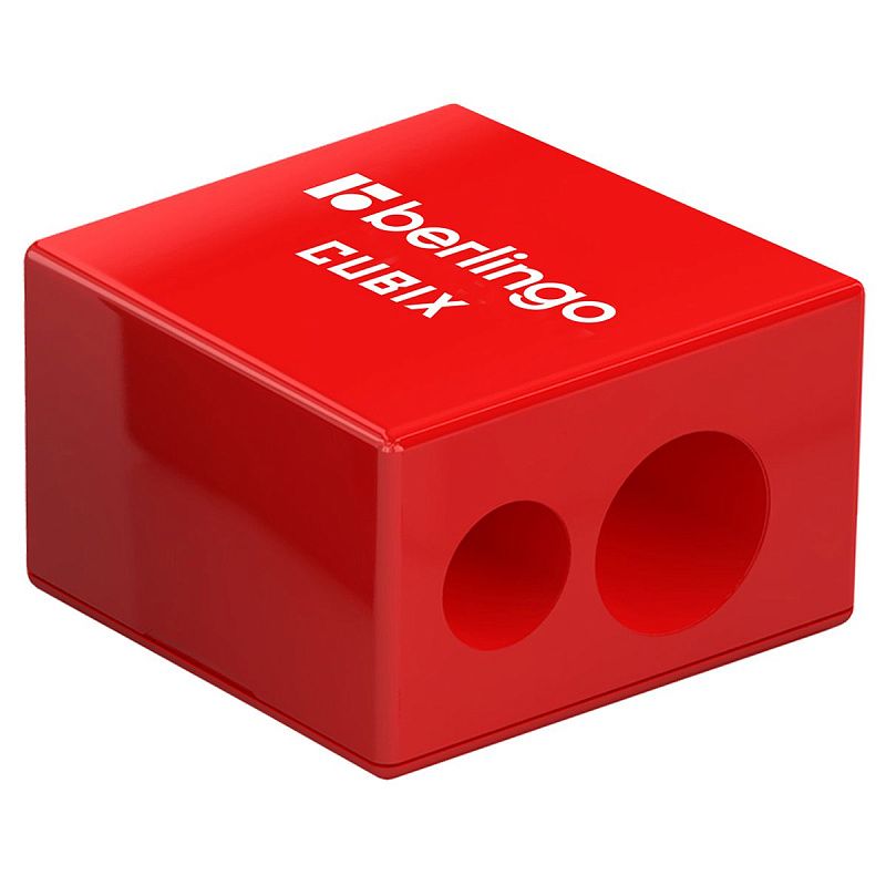 Точилка пластиковая Berlingo "Cubix" 2 отверстия, контейнер, ассорти 
