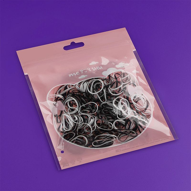 Резинки для волос MESHU, белые/черные, 300шт., диаметр 2см, европодвес