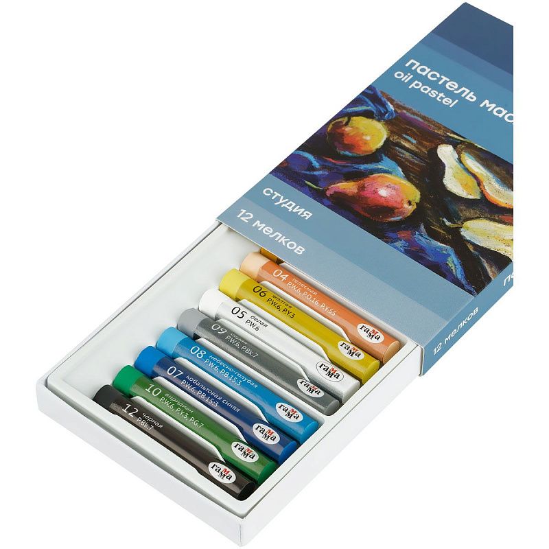 Пастель масляная Гамма "Студия", 12 цветов, картон. упаковка
