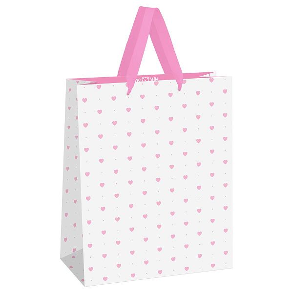 Пакет подарочный 33*42*12см MESHU "Hearts pattern", фольга, матовая ламинация