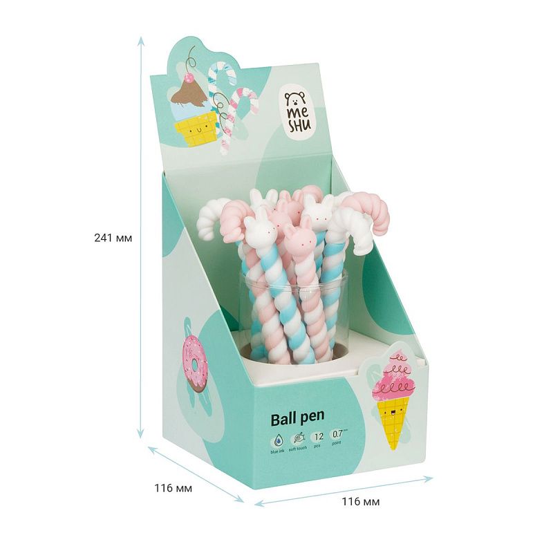 Ручка шариковая MESHU "Lollipop", синяя, 0,7мм, корпус ассорти, с топпером 