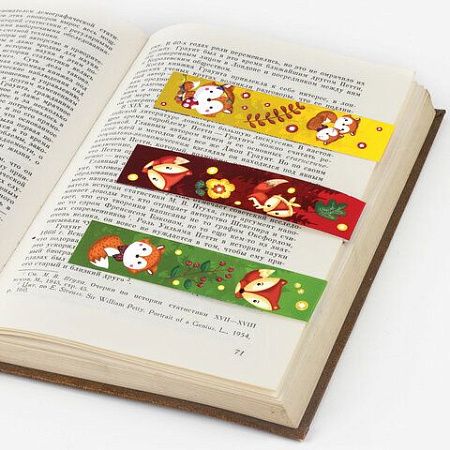 Закладки для книг с магнитом "ЛИСЯТА", набор 6 шт., блестки, 25x196 мм, ЮНЛАНДИЯ, 111639 