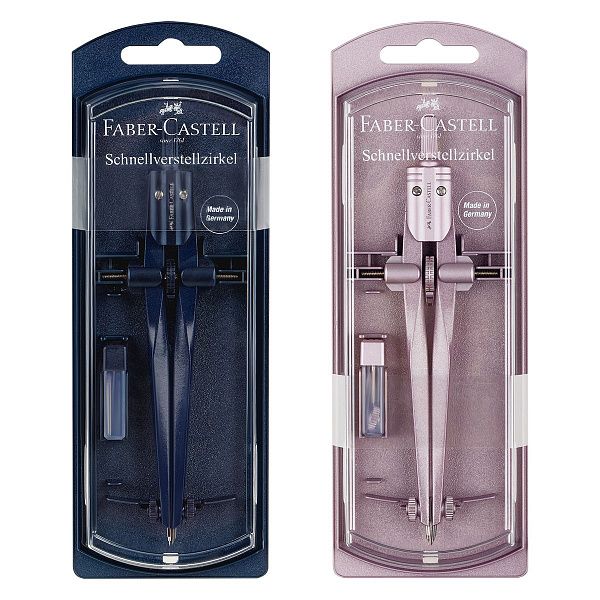 Циркуль Faber-Castell + грифели, пластиковый футляр,  цвет темно-синий., роз. золото