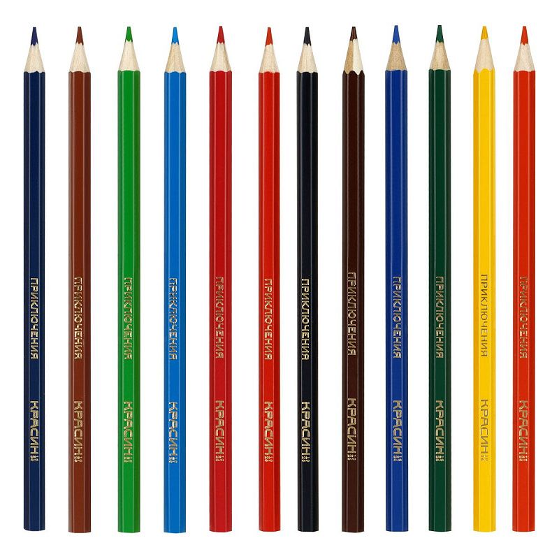 Карандаши цветные Красин "Приключения", 12цв., шестигран., заточен., картон, европодвес