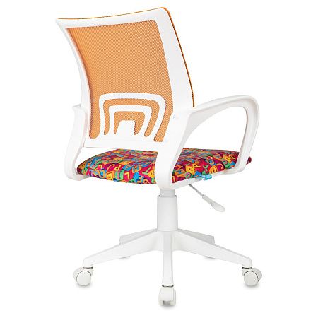 Кресло детское Helmi HL-K95 R (W695) "Airy", спинка сетка оранжевая/сиденье ткань с рисунком алфавит, пиастра, пластик белый