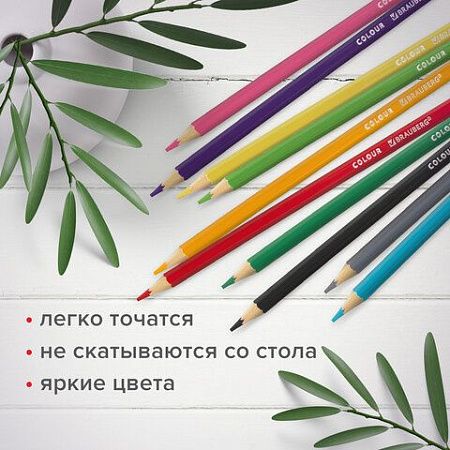 Карандаши цветные мягкие BRAUBERG АКАДЕМИЯ, 12 цветов, шестигранные, грифель 3 мм, 181864