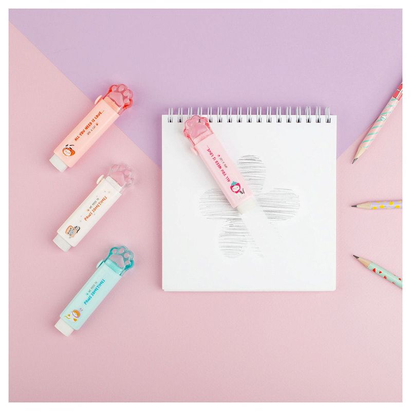 Ластик MESHU "Cat Paw", 93*28*17мм, термопластичная резина, пластиковый футляр 