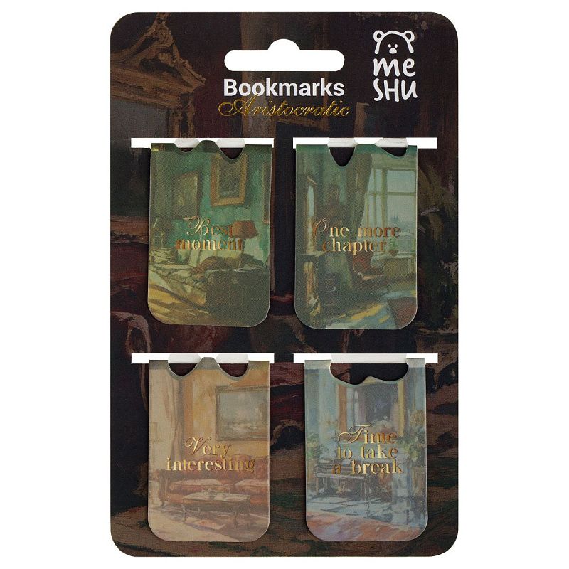 Закладки магнитные для книг, 4шт., MESHU "Aristocratic", матовая ламинация, фольга 