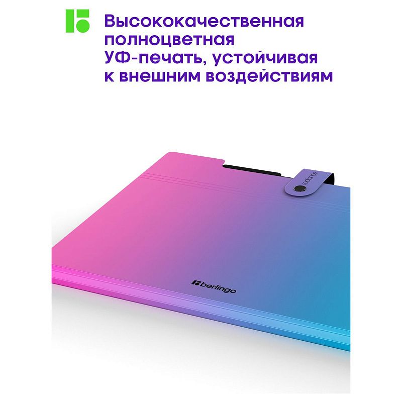 Папка 5 отделений Berlingo "Radiance", А4, 600мкм, на кнопке, розовый/голубой градиент 