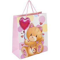 Пакет подарочный 26,5x12,7x33 см ЗОЛОТАЯ СКАЗКА "Lovely Kitty", глиттер, белый с розовым, 608242