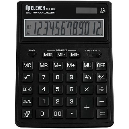 Калькулятор настольный Eleven SDC-444X-BK, 12 разрядов, двойное питание, 155*204*33мм, черный