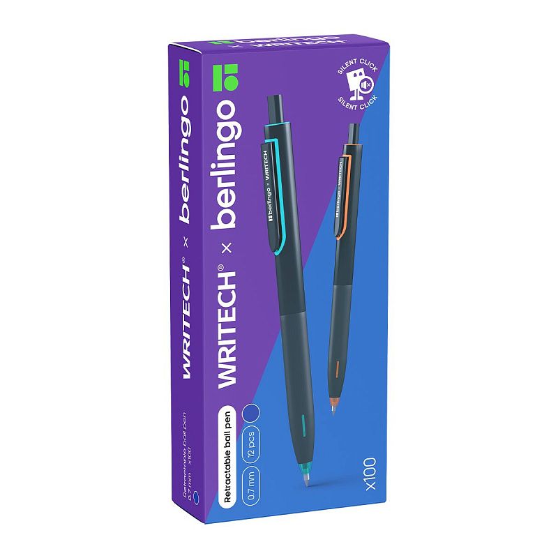 Ручка шариковая автоматическая Berlingo "Writech.x100" синяя, 0,7мм, silent click 
