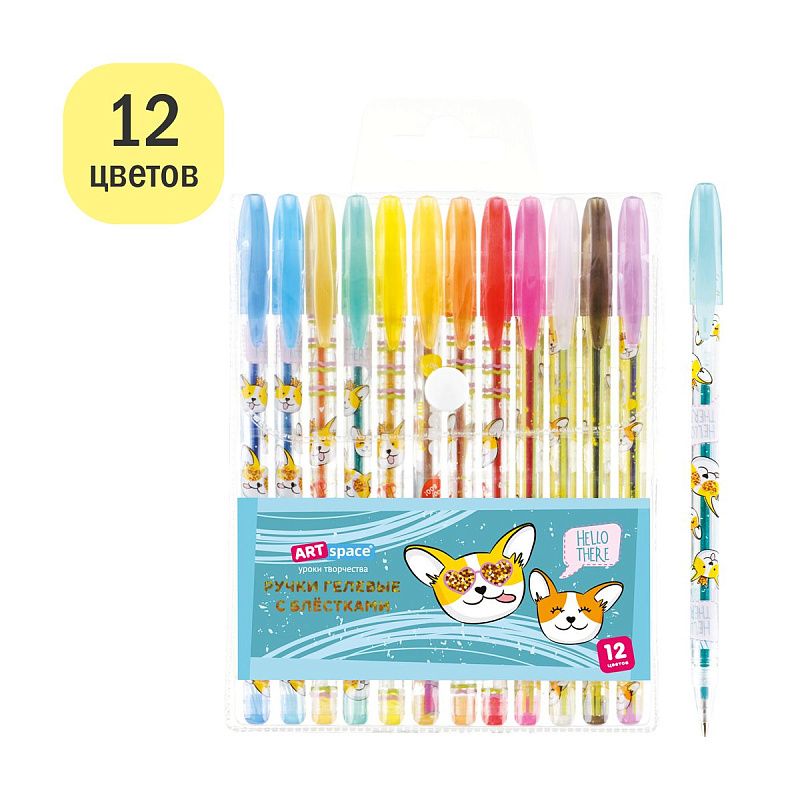 Набор гелевых ручек ArtSpace "Милые зверушки" 12цв., 1,0мм, с блестками, ПВХ чехол 
