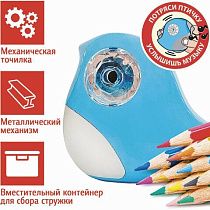 Точилка механическая ПИФАГОР "Птичка", корпус голубой, 228490