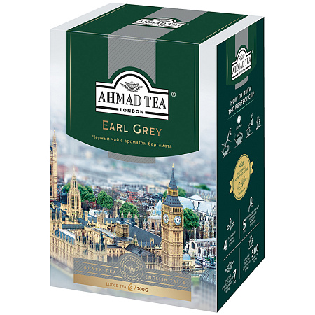 Чай Ahmad Tea "Earl Grey", черный, с бергамотом, листовой, 200г