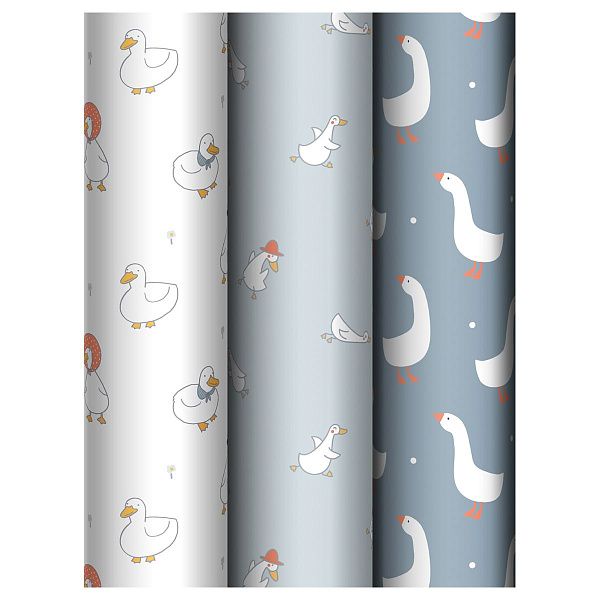 Упаковочная бумага глянц. 70*100см, MESHU "Goose set", 80г/м2, ассорти 3 дизайна