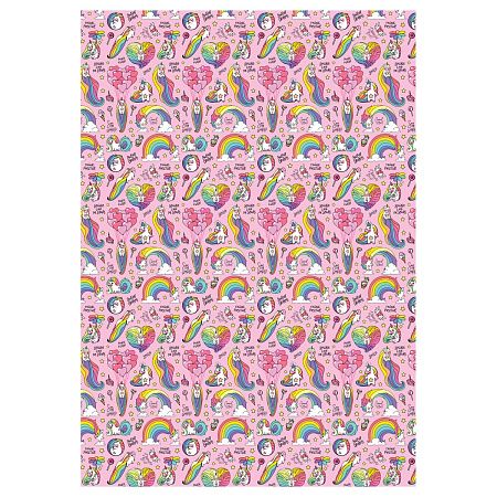 Упаковочная бумага глянц. 70*100см, MESHU "Unicorn", 80 г/м2, ассорти, 4 дизайна
