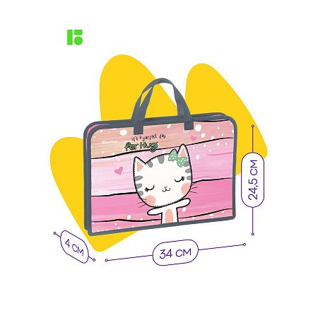 Папка с ручками 1 отделение, А4 Berlingo "Cat Hugs", 340*245*40мм, пластик, на молнии 