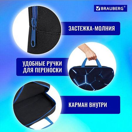 Папка на молнии с ручками BRAUBERG А4, 1 отделение, полиэстер, 80мм, Digital lava, 272182 