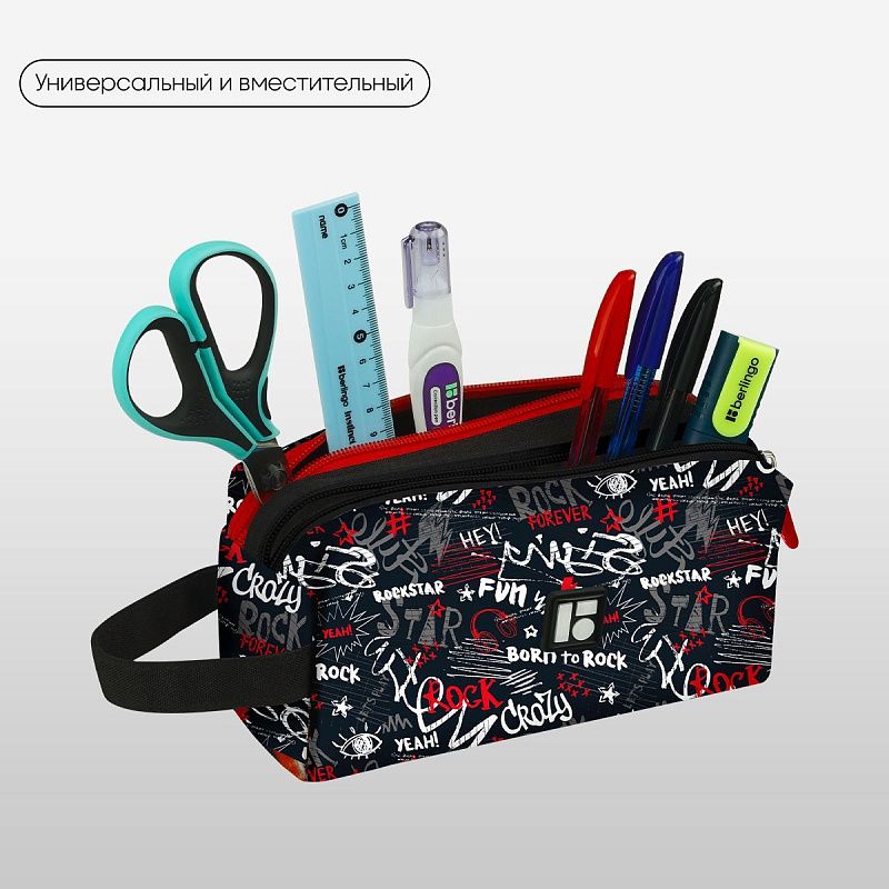 Пенал 2 отделения, 200*80*90 Berlingo "Rockstar", полиэстер