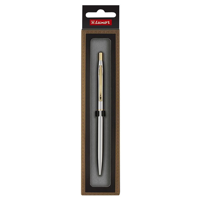 Ручка шариковая Luxor "Sterling" синяя, 1,0мм, корпус хром/золото, кнопочный механизм, футляр 