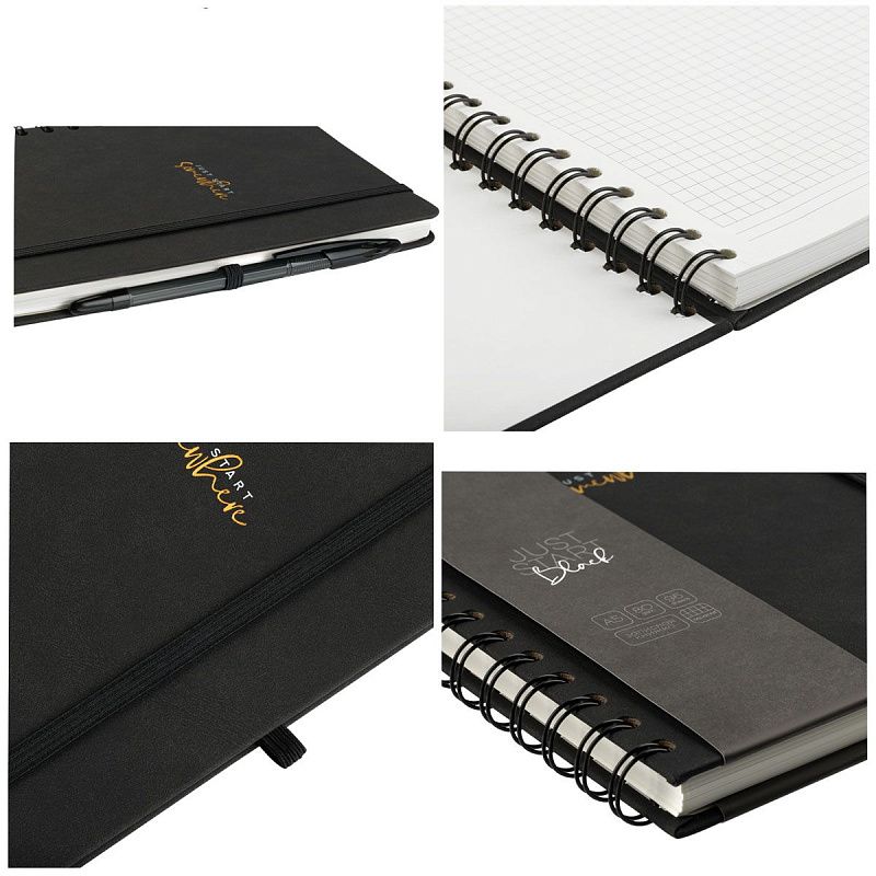 Записная книжка А5 96л., кожзам, на гребне, Greenwich Line "Just start. Black", твердая обложка, тиснение фольгой, с петлей для ручки