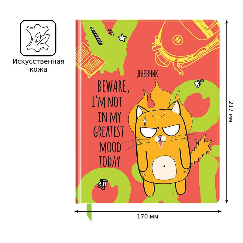 Дневник 1-11 кл. 48л. (твердый) BG "Mood today", иск. кожа, полноцветная неоновая печать