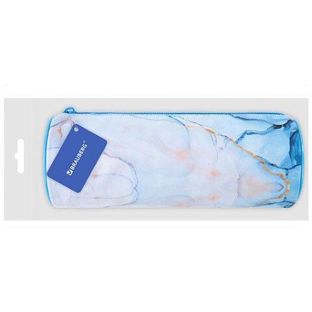 Пенал-тубус BRAUBERG, с эффектом Soft Touch, мягкий, "Blue marble", 22х8 см, 271570 