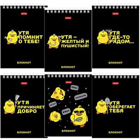 Блокнот МАЛЫЙ ФОРМАТ А6, 40 л., гребень, картон, клетка, HATBER, "УтяКря", 079618, 40Б6В1гр