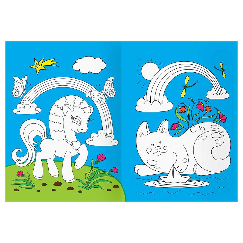 Раскраска с цв. фоном А4, 16 стр., ТРИ СОВЫ "Страна единорожек"