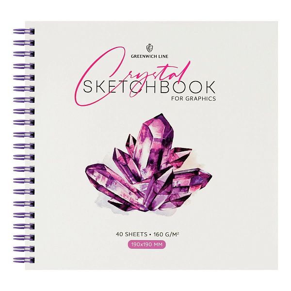 Скетчбук для графики и эскизов 40л., 190*190 Greenwich Line "Crystal. Amethyst Stone", на гребне, 160г/м2